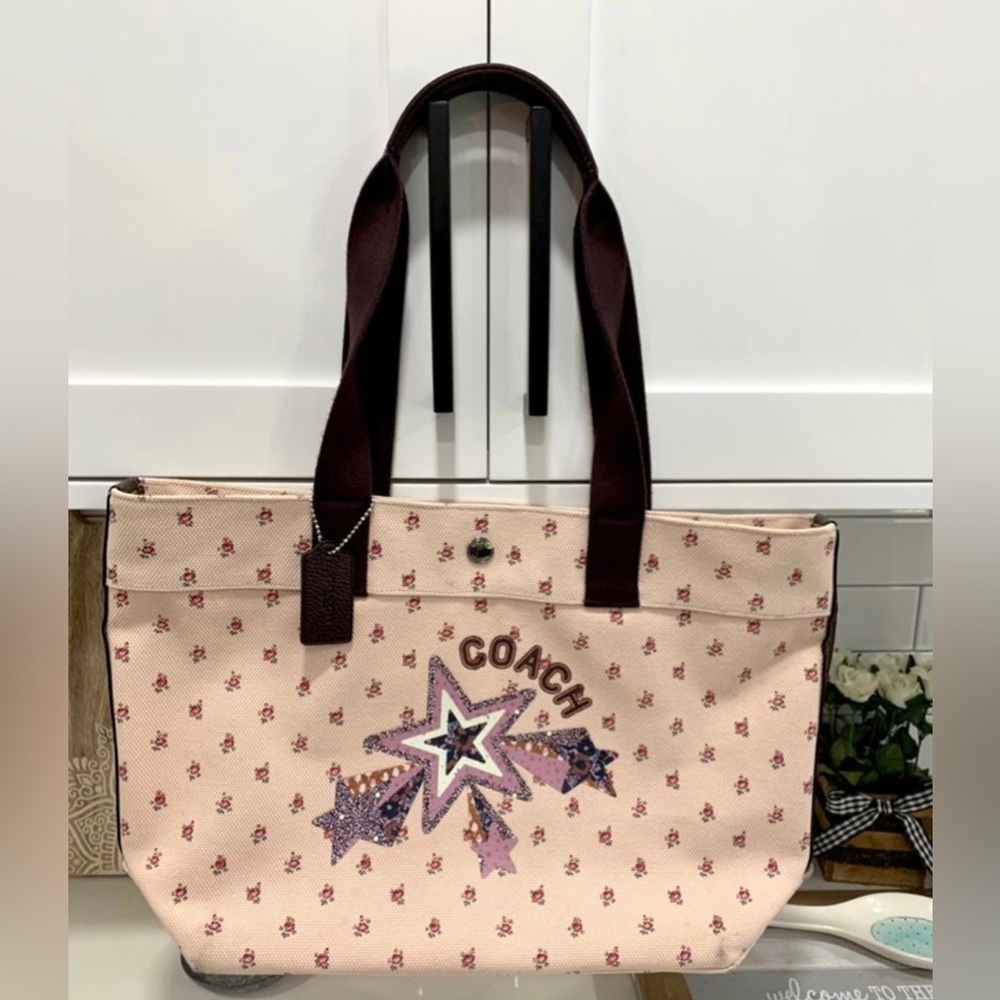 COACH Pink Ditsy Floral Star Canvas Tote